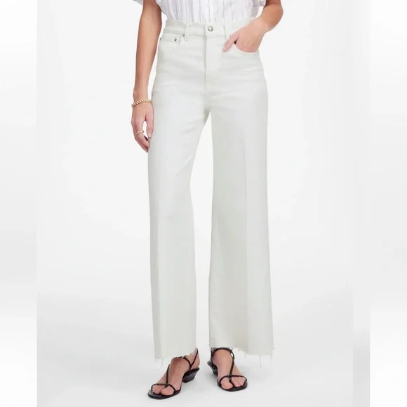 Madewell Flared Wide Leg Jeans NWT Size 32 Cream Off White Cropped Raw Hem - Picture 3 of 12